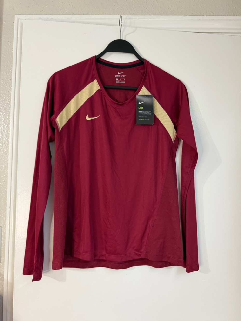 Nike Women's Long Sleeve Dri-FIT Top - Burgundy & Cream